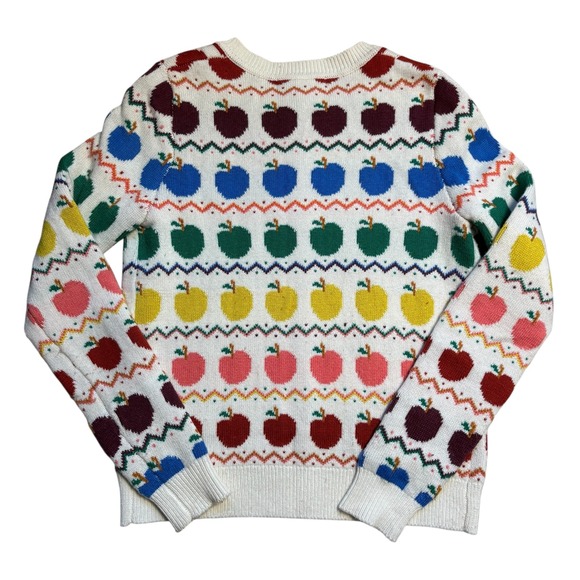 Boden Rainbow Apple Fair Isle Cardigan Sweater XS White K0851 Cotton/Wool Blend - Picture 3 of 10